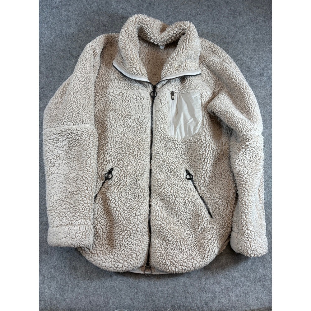 Lole Yana Sherpa Sweater Womens Medium Beige Full Zip Teddy Fleece Jacket Cozy